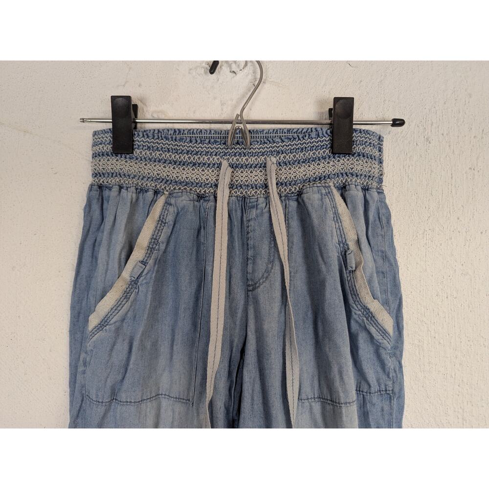 Rewash Chambray Denim Pants Lightweight Wide Leg Shirred Stretch Blue Small - Picture 2 of 9